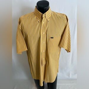 Faconnable Albert Goldberg Shirt  Large Yellow Stripe Short Sleeve USA Made VTG